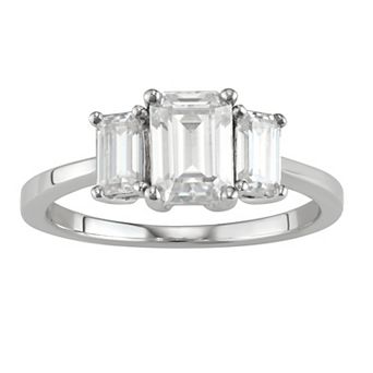 14K White Gold Lab-Created Moissanite 1 1/2 Carat T.W. Emerald-Cut Three-Stone Ring