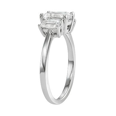 14K White Gold Lab-Created Moissanite 1 1/2 Carat T.W. Emerald-Cut Three-Stone Ring