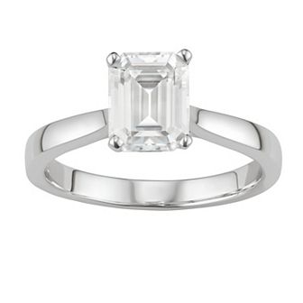 Moissanite by Charles & Colvard 14K White Gold 2 1/2 Carat TW Emerald Solitaire Ring