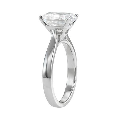 14K White Gold Lab Created Moissanite 3 1 2 Ct. T.W. Emerald Cut Solitaire Ring