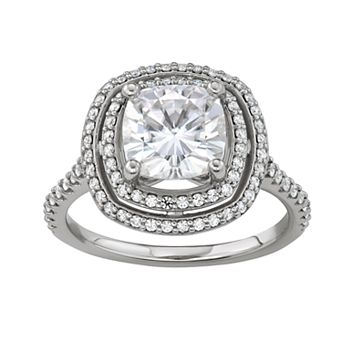 Charles & Colvard 14k White Gold 2 9/10 Carat T.W. Lab-Created Moissanite Cushion Double Halo Ring