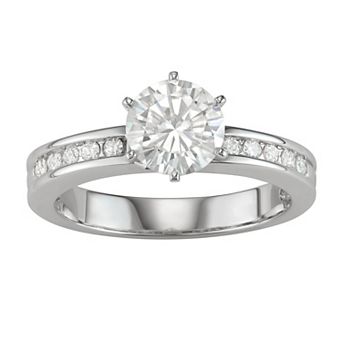 14K White Gold 1 3/4 Carat T.W. Lab-Created Moissanite Engagement Ring with Channel Sides