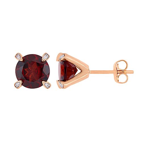 Stella Grace 10k Rose Gold 1/10 Carat T.W. Diamond & Garnet Stud Earrings