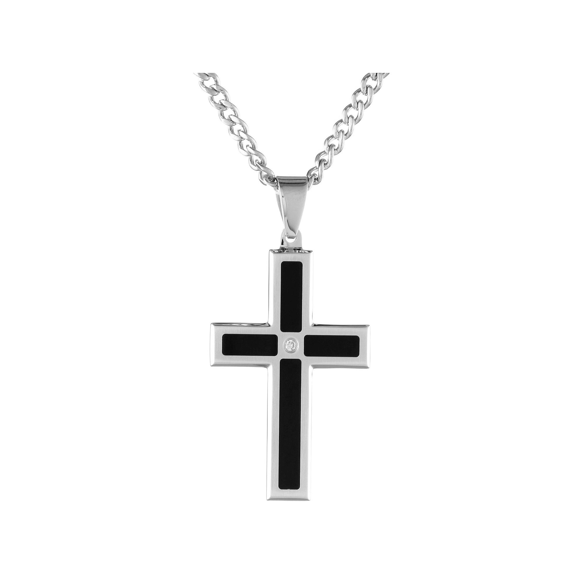 Mens LYNX Stainless Steel Black Ion Cross Pendant Necklace, Size: 24