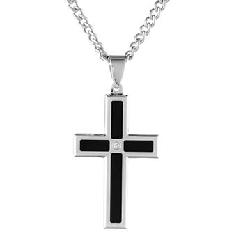 Men's LYNX Stainless Steel Black Ion Cross Pendant Necklace