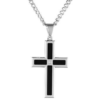 Men's LYNX Stainless Steel Black Ion Cross Pendant Necklace