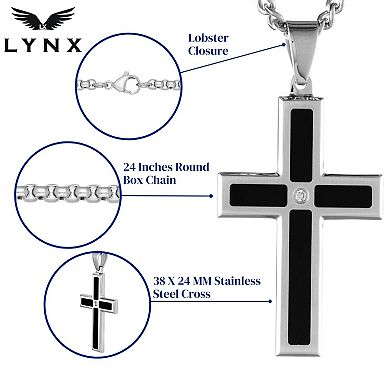 Men's LYNX Stainless Steel Black Ion Cross Pendant Necklace