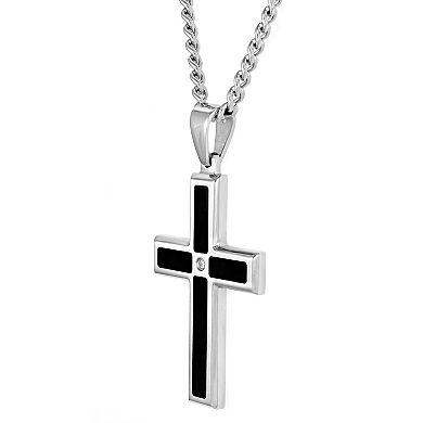 Men's LYNX Stainless Steel Black Ion Cross Pendant Necklace