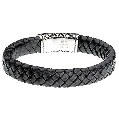 Men's LYNX Stainless Steel & Braided Leather Bracelet