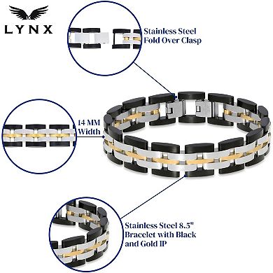 Men's LYNX Tri-Tone Stainless Steel Link Bracelet