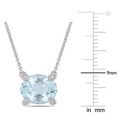 Stella Grace 10k White Gold 1/10 Carat T.W. Diamond & Aquamarine Beaded Necklace