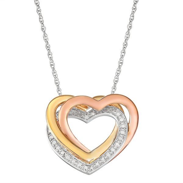 Details about    Tri Color Gold Plated Double Hearts Girls Teens Necklace 