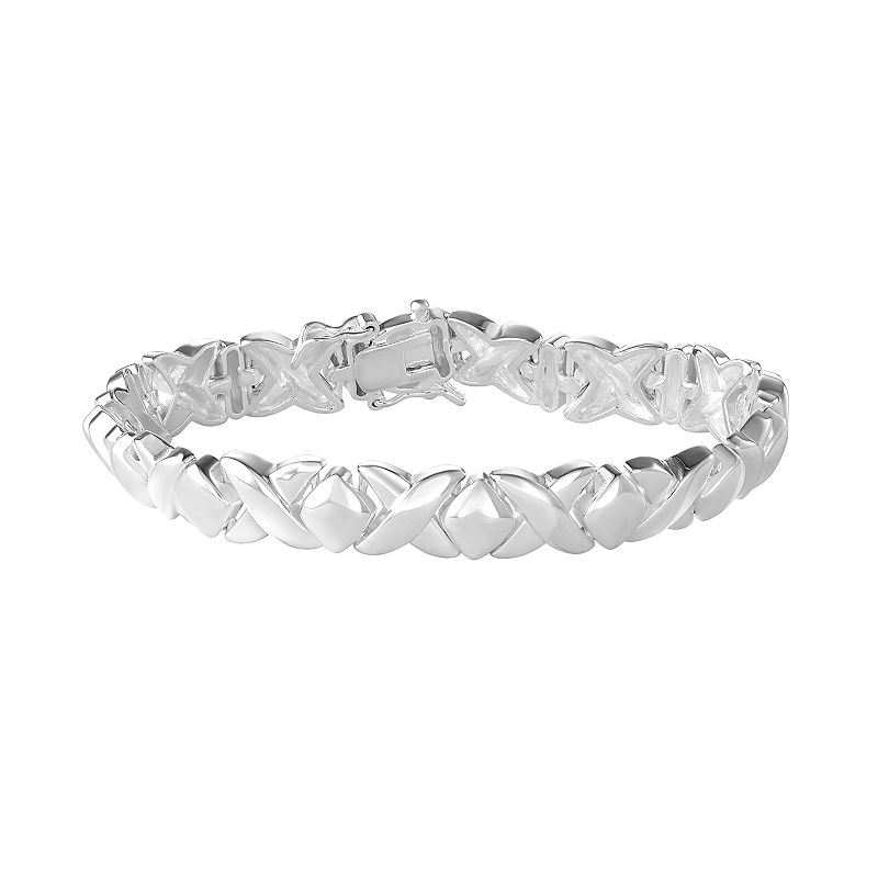 Sterling Silver Hugs and Kisses Links Bracelet, Womens, Size: 7, Wh