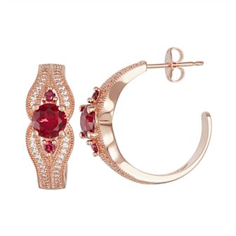 Classic Treasures 14K Rose Gold over Sterling Silver Lab-Created Ruby & White Sapphire Earrings