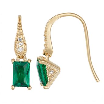 Classic Treasures 14K Yellow Gold over Sterling Silver Lab-Created Emerald & White Sapphire Earrings