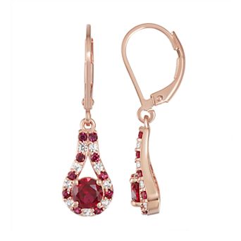 Classic Treasures 14k Rose Gold Over Silver Lab-Created Ruby & White Sapphire Leverback Earrings