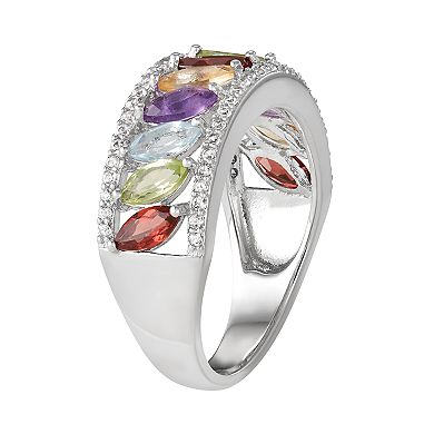 Sterling Silver Gemstone & Lab-Created White Sapphire Ring