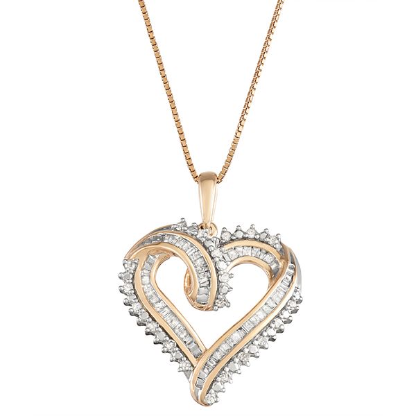 Gold Tone Over Sterling Silver 1 2 Carat T W Diamond Heart Pendant Necklace