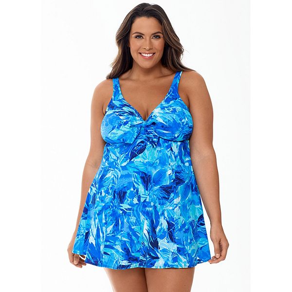 Plus Size Croft & Barrow® Bow Front Tummy Control One-Piece Swimdress