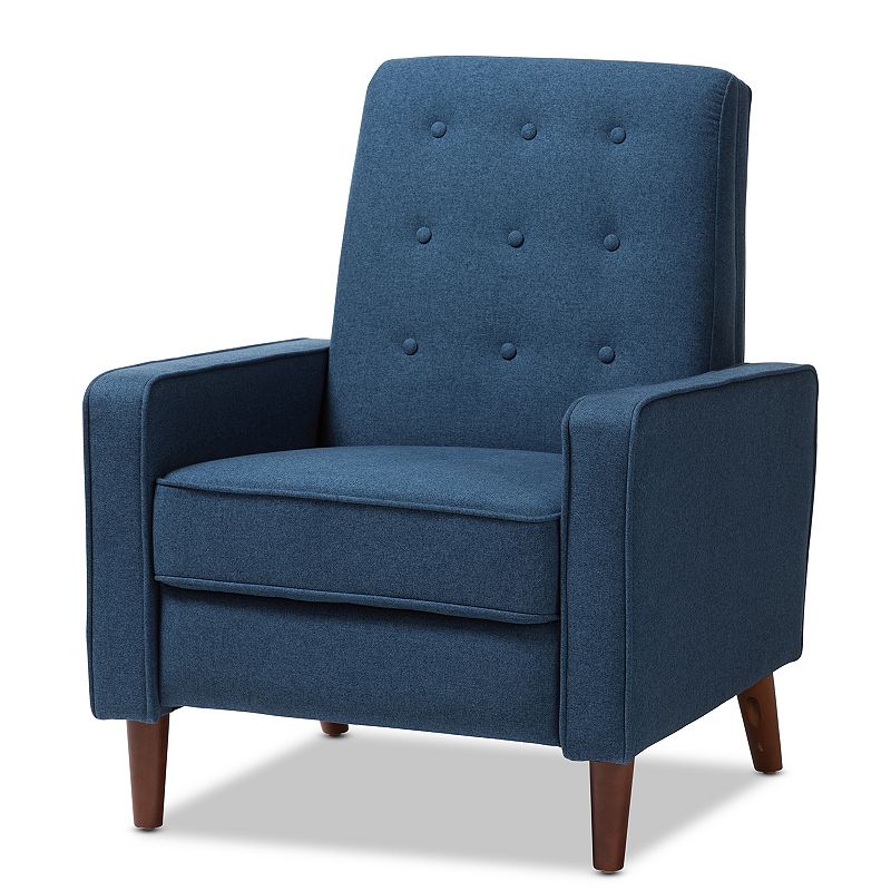 Baxton Studio Mathias Mid-Century Lounge Chair Recliner, Blue