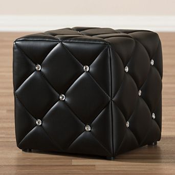 Baxton Studio Modern Faux Leather Rhinestone Tufted Ottoman