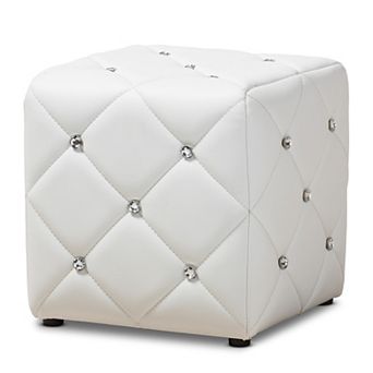 Baxton Studio Modern Faux Leather Rhinestone Tufted Ottoman