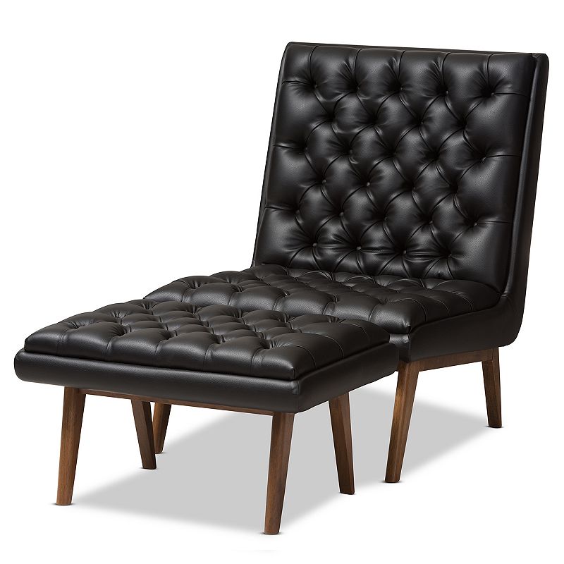 Baxton Studio Mid-Century Chair & Ottoman Set, Black