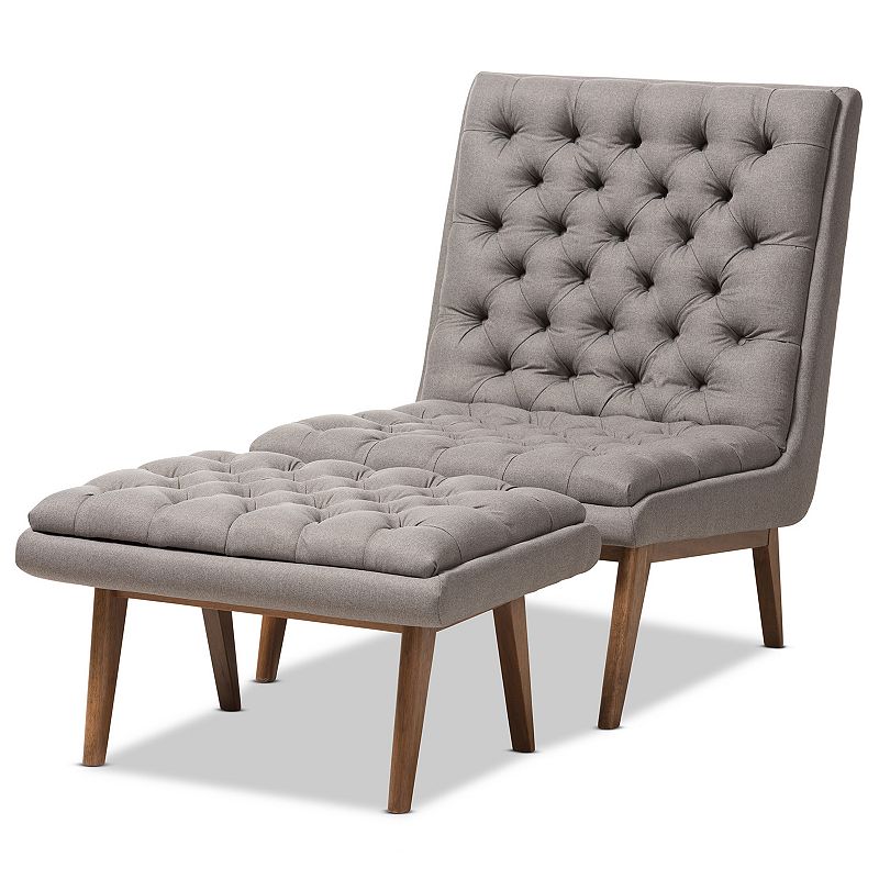 Baxton Studio Mid-Century Chair & Ottoman Set, Grey