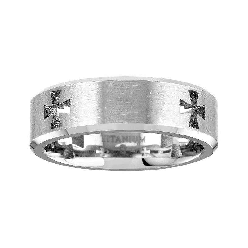 Mens Cross Cut-Out Titanium Band Ring, Size: 10, White