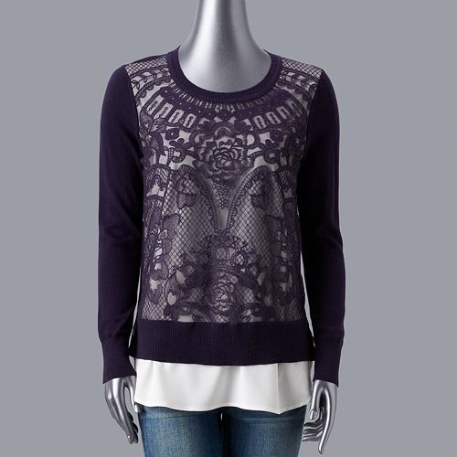 Petite Simply Vera Vera Wang Lace Front Sweater