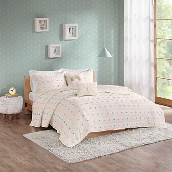 Intelligent Design Ensley Jacquard Pom Pom Cotton Quilt Set with Throw Pillows