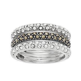 Lavish by TJM Sterling Silver Marcasite & Crystal 3 pc Stackable Ring Set