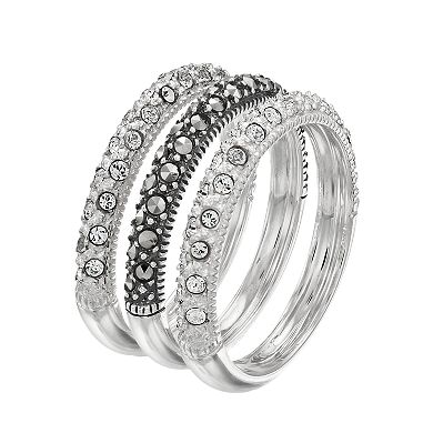 Lavish by TJM Sterling Silver Marcasite & Crystal 3-Piece Stackable Ring Set