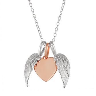 My Shield My Strength Sterling Silver Two Tone Angel Wing & Heart Pendant