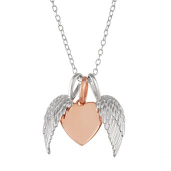 My Shield My Strength Sterling Silver Two Tone Angel Wing & Heart Pendant