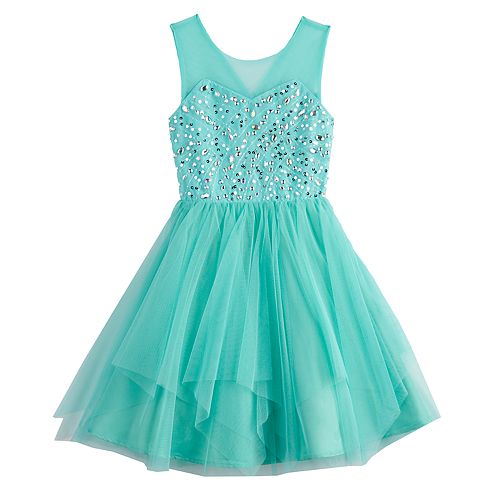 Girls 7-16 Love, Jayne Illusion Neck Sequin Bodice Dress