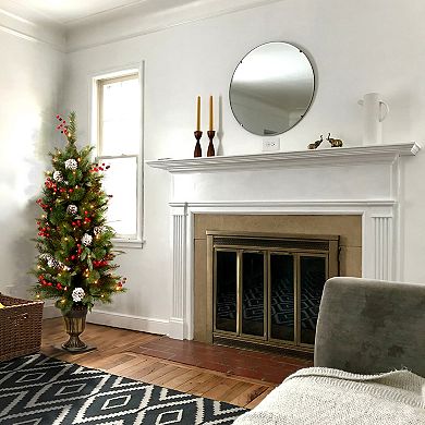 National Tree Company 4 ft. Frosted Pine Berry Entrance Tree with Clear Lights