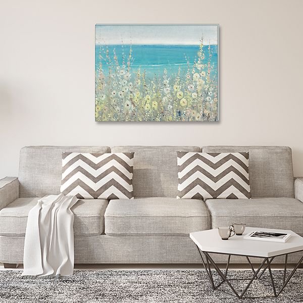 New View Gifts Hollyhocks By The Sea Canvas Wall Art
