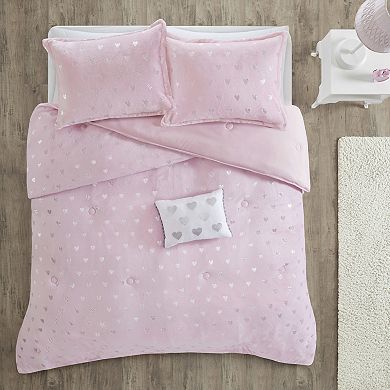 Mi Zone Jenna Metallic Heart Printed Comforter Set