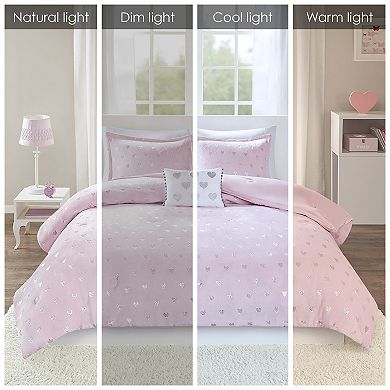 Mi Zone Jenna Metallic Heart Printed Comforter Set