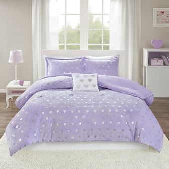 Intelligent Design Jenna Metallic Heart Printed Comforter Set with Throw Pillow