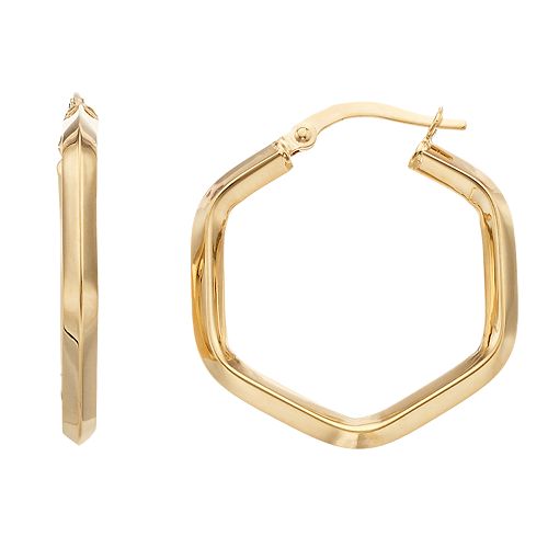 14K Gold Hexagon Hoop Earrings