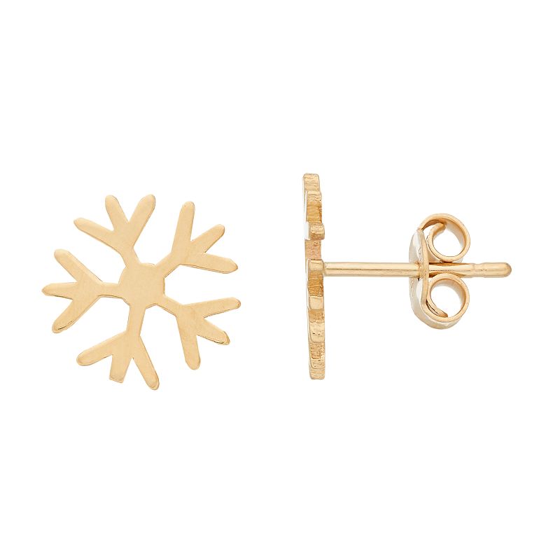 14K Gold Snowflake Earrings, Womens, Yellow