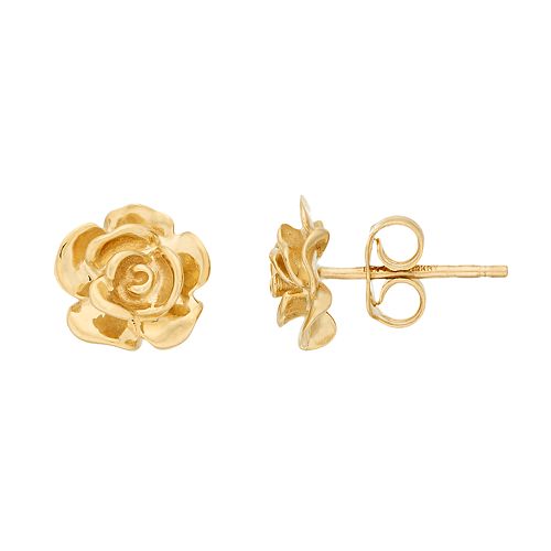 14K Gold Rose Bud Post Earrings