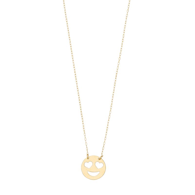 14K Gold Heart Eyes Smiley Pendant Necklace, Womens, Size: 16, Yellow