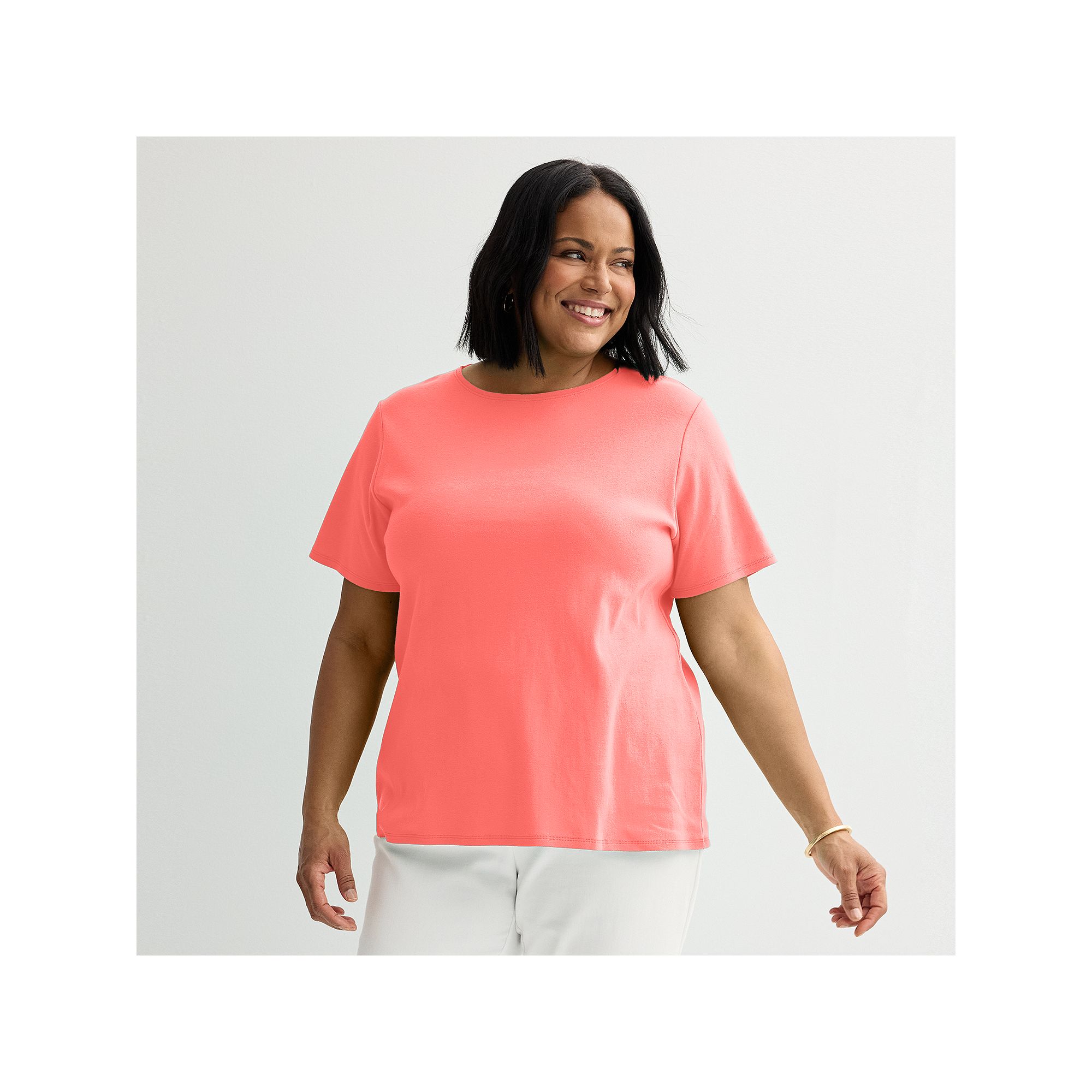 Plus Size Croft & Barrow® Essential Crewneck Top, Womens, Size: 0X, Pink