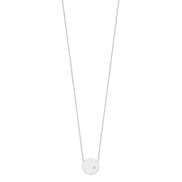 14K White Gold Round Disk Pendant Necklace