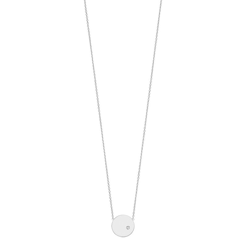 14K White Gold Round Disk Pendant Necklace, Womens, Size: 18