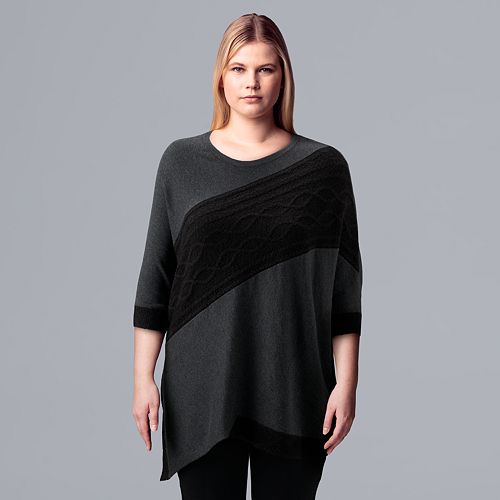Plus Size Simply Vera Vera Wang CableKnit Asymmetrical Hem Tunic Sweater