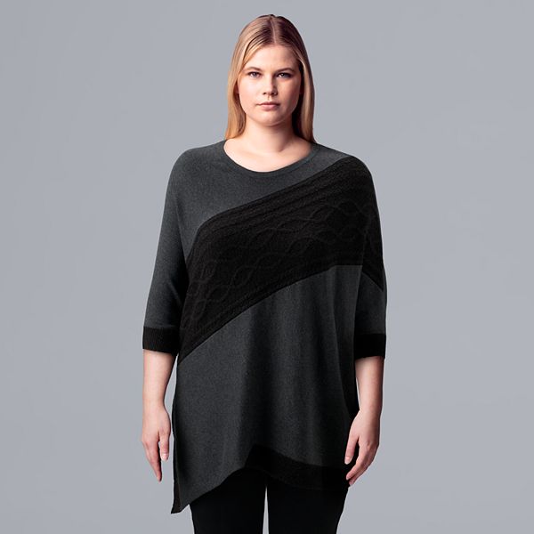 Plus Size Simply Vera Vera Wang Cable Knit Poncho